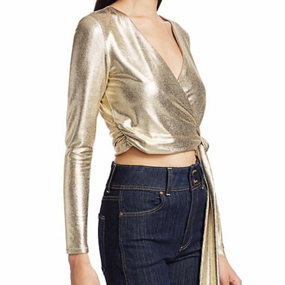 Alice+Olivia Nya Metallic Wrap Cropped Top - Picture 3 of 6